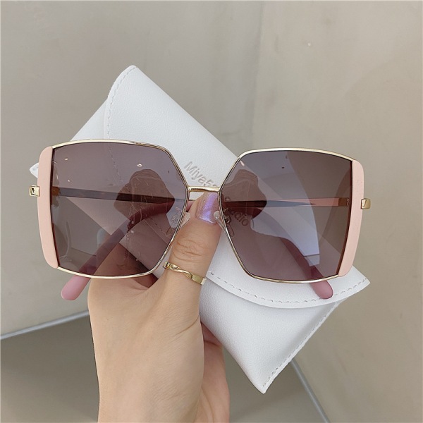 Högkvalitativa modesolglasögon Damsolglasögon Högklassiga färgmatchande ramlösa utsökta solglasögon med stor kant Pink Gray piece