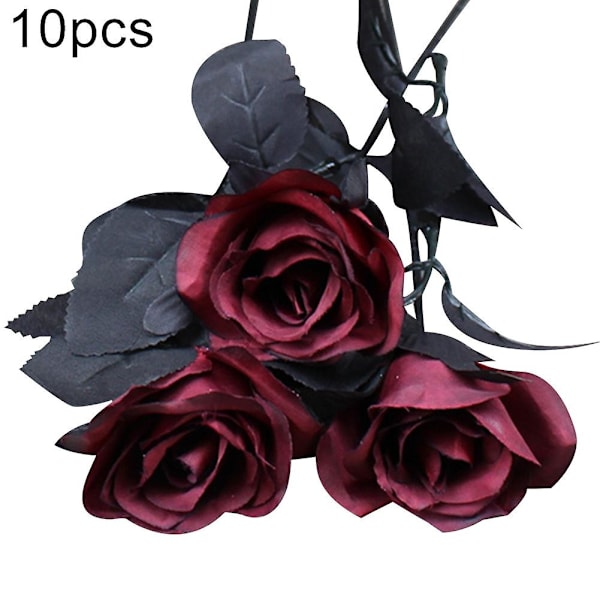 10 stk. Kunstig Rose Blomst Plante DIY Havefest Hjem Brude Bryllupsdekoration Dark red