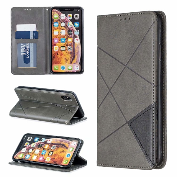 Etui til iPhone 14 Pro grå diamant Mixed Media Wallet med kortholder Flip