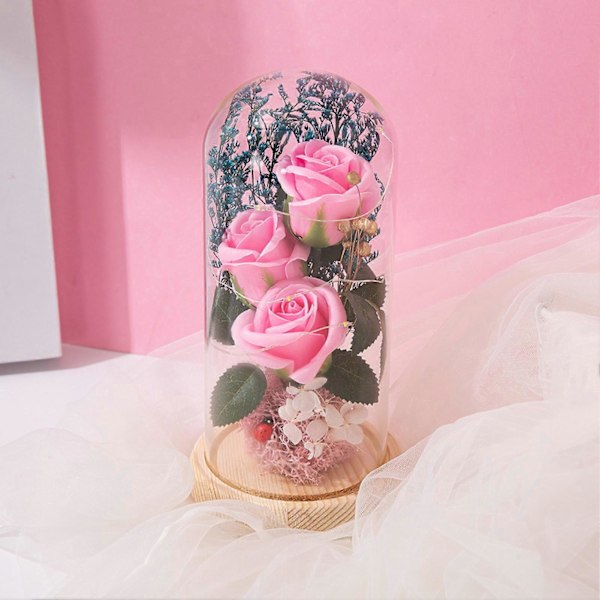 Rose Lampe Simulert Anti-falming Glass Evig Kunstig Blomst Glitrende Lys Dekor Valentinsdag Tilbehør Red