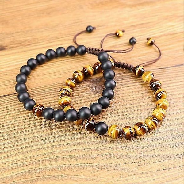 Justerbart Langdistanceforhold Sten Pararmbånd (Brun), Frostet Sten Vævet Armbånd