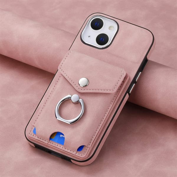 Etui til iPhone 15 Pro Max rosa Høykvalitets elektroplettering Soft-Touch kortholder ringstativ
