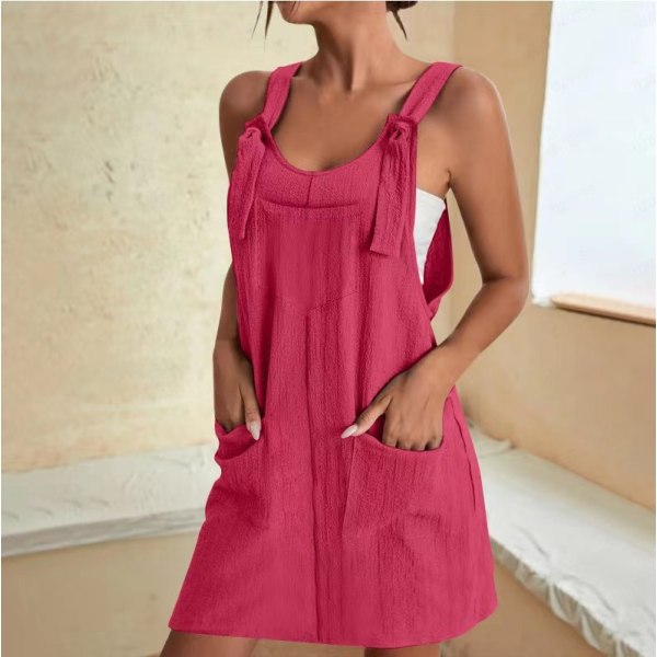 Strap Kort snörning Pocket Fashion Casual Street Commuter Dress Pink L