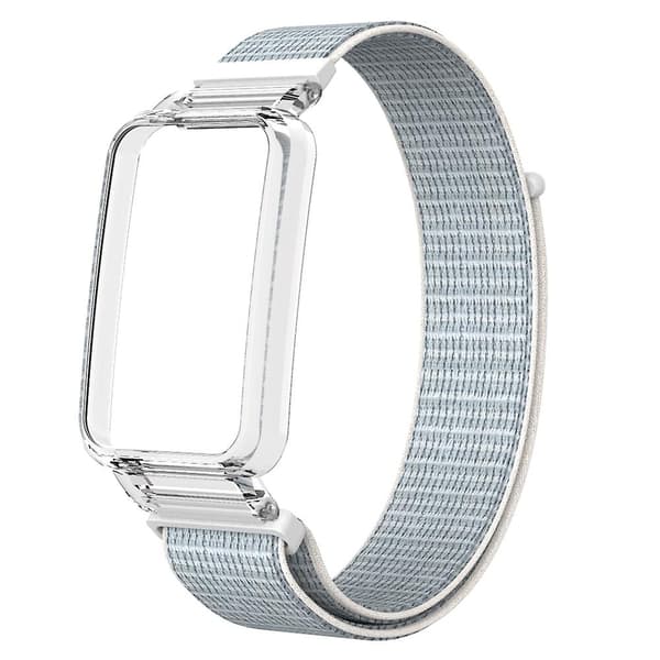 Vit Vit PC-fodral + Nylon Loop-rem kompatibel med Xiaomi Mi Band 7 Pro