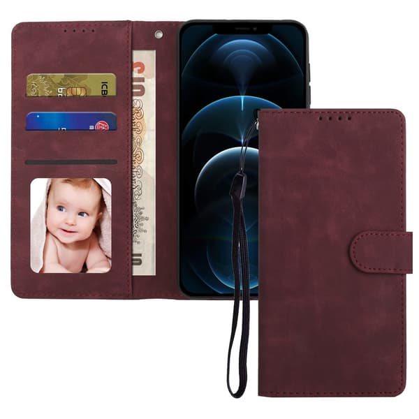 Etui til iPhone 14 Plus Vinrød Retro Wallet med Kortholder Flip Wallet med Kortholder