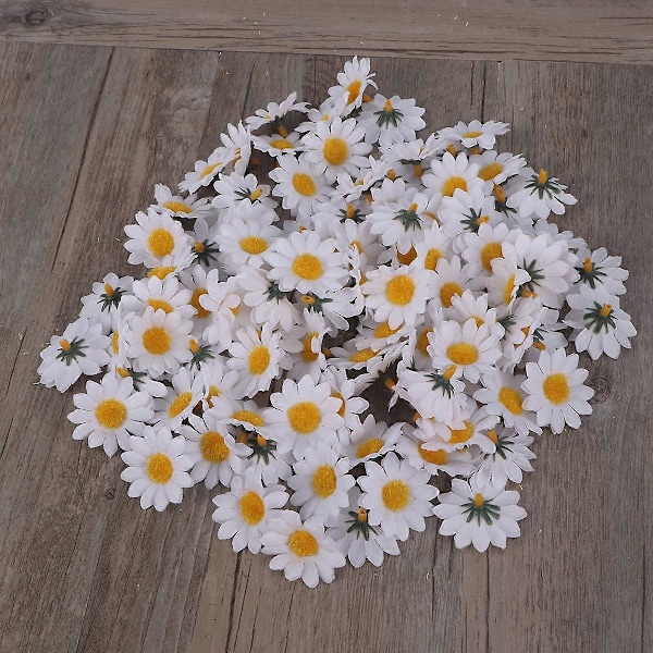 100 st Konstgjorda Gerbera Tusenskönor Blomhuvuden för DIY Bröllopsfest (Vit)