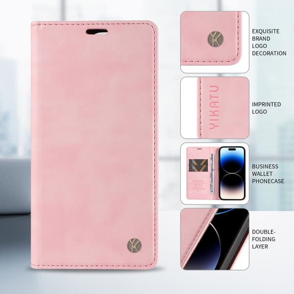 Etui til iPhone 13 Pro Max, pink, Pebbled magnetisk pung med kortholder flip