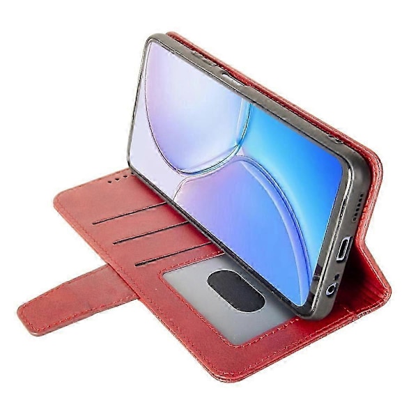 För Hmd Skyline Fodral Läderplånbok Telefonfodral Ställ Kalvtextur Red