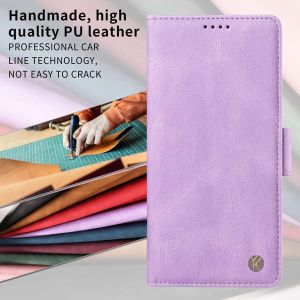 Etui til iPhone 14 Pro Max Lys Lilla Soft-Touch Side Spænde Frosted Wallet med Kortholder Flip