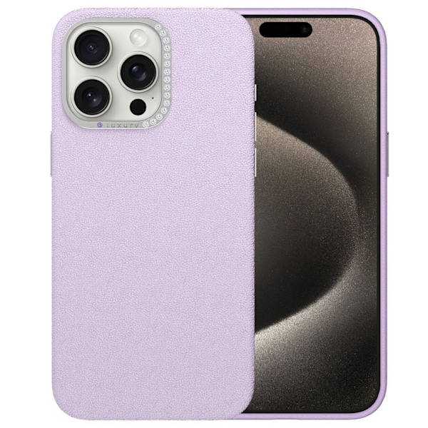 Kotelo iPhone 14plus -puhelimelle, vaalean violetti, timanttilinssi, sileä nahkakuvio, klassinen