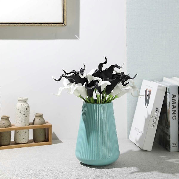 24 st Calla Lilja Bröllopsbukett Latex Real Touch Konstgjorda Blommor (Blå och Vit) Black and White