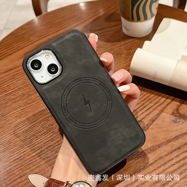 Fodral för iPhone 14PLUS svart Elektroplätering läder Magnetisk Trådlös laddning