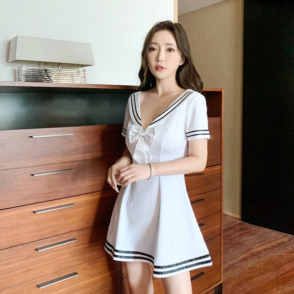 Sexig Hälsomassage College Style Dress Pure Sweet Dress White 2XL