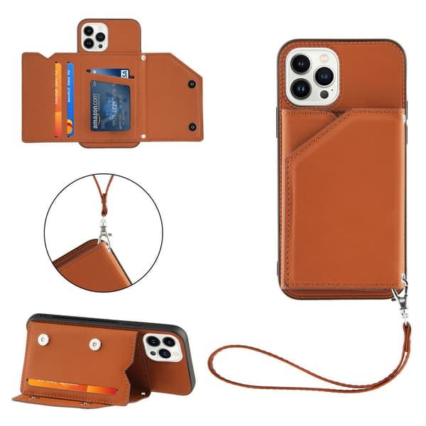 Etui til iPhone 13 Pro Max Khaki (med armbånd) Soft-Touch Kortholder Rem Multi-Card