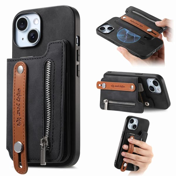 Etui til iPhone 16 Pro Max sort magnetisk flip-pung med kortholder