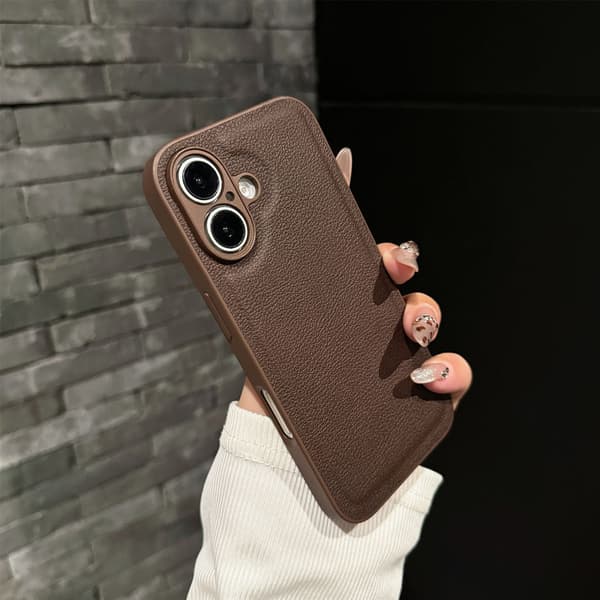 Etui til iPhone 15 Lychee-mønster - mørkebrun 2 i 1 Pebbled klassisk lær