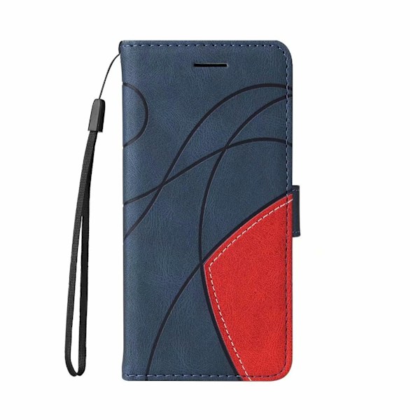 Etui til iPhone 13 Pro Max 6.7 blå tofarvet blandet medie Soft-Touch flip-pung med kortholder