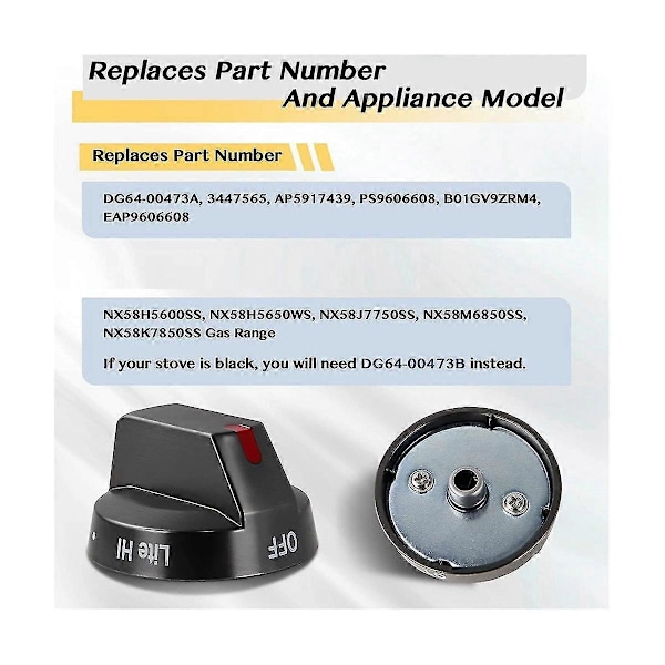 DG64-00473B Toppknapp Erstatning for Komfyrknapp Erstatning NX58M6850SG NX58H5600SS NX58H5650WS