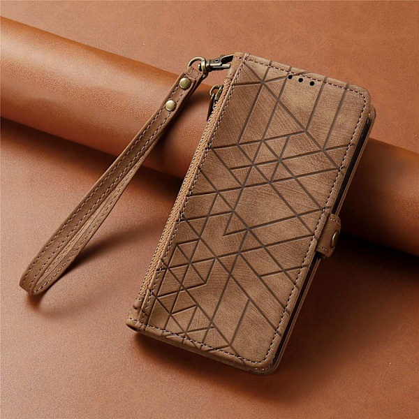Kotelo iPhone 14 Prolle Ruskea [rannekorulla] Geometrinen Läppä