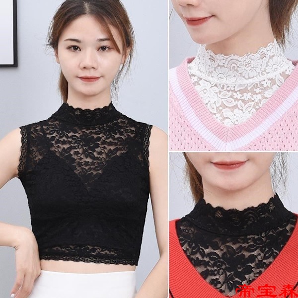 Dame falsk krage Avtakbar halv skjorte Dekorativ St Blonde W White (L size) thin (elastic collar)
