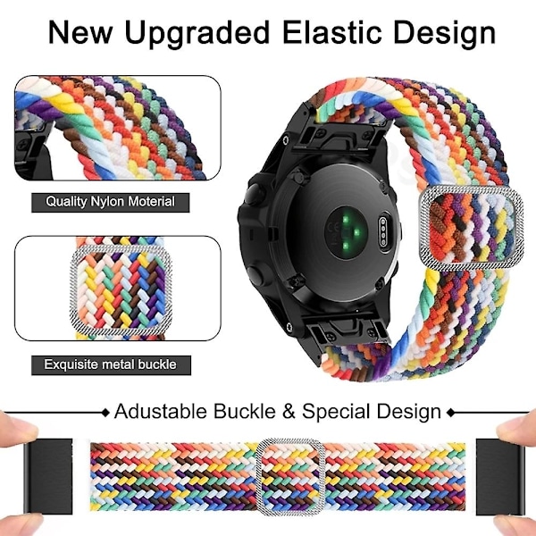 Svart Svart Nylonflätat Klockarmband kompatibelt med Garmin Fenix 7x