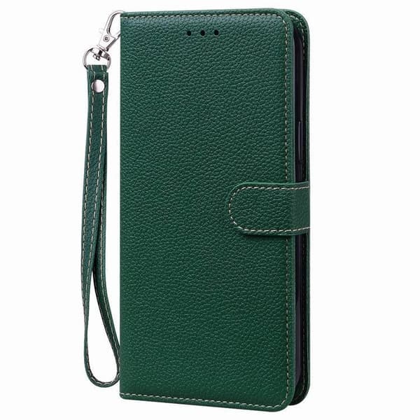 Etui til iPhone 14plus 6.7 Mørkegrøn Pebbled Almindelig Wallet med Kortholder Flip