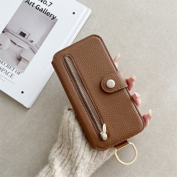 Etui til iPhone 16 Pro Max brun Xiao Qingfeng Flip Håndleds Hardware Ring