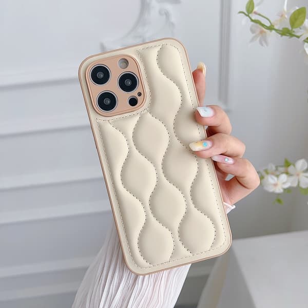 Fodral för iPhone 14pro Curve läder dunjacka khaki ins curve dunjacka lädertextur enfärgad
