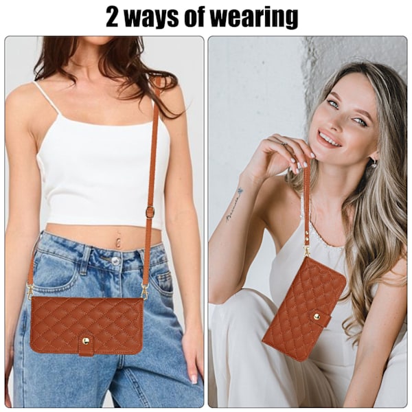 Fodral för iPhone 13 6.1 brun ins crossbody korthållare diamantstativ rea