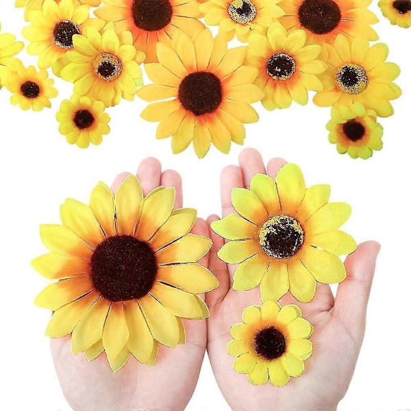 250 stk. Kunstige Solsikkehoder i Silke Høst Solsikker Dekor 4,5 cm 7,5 cm 10 cm Falske Blomsterhoder Gule Blomster til Bryllupsdekorasjoner Hjemmedekorasjon