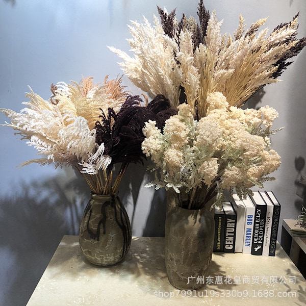 Nordisk stil kunstig trehovedet højt siv til bryllupssalindretning stue blomsterarrangement Beige