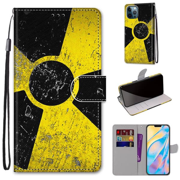 Etui til iPhone 15 Gul og sort logo Malet Wallet med kortholder Flip