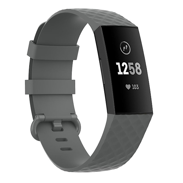 Grå Grå 18mm Sølvfarget Spenne TPU Armbånd Klokkereim kompatibel med Fitbit Charge 4 / Charge 3 / Charge 3 Se, Størrelse: S
