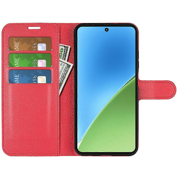 För Xiaomi 15 Fodral Litchi Textur Stötsäkert Läder Plånboks Telefonfodral Red