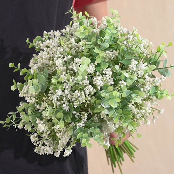 12 Grener Kunstige Planter Blomsterarrangement Simulering Eukalyptus Gypsophila Bukett