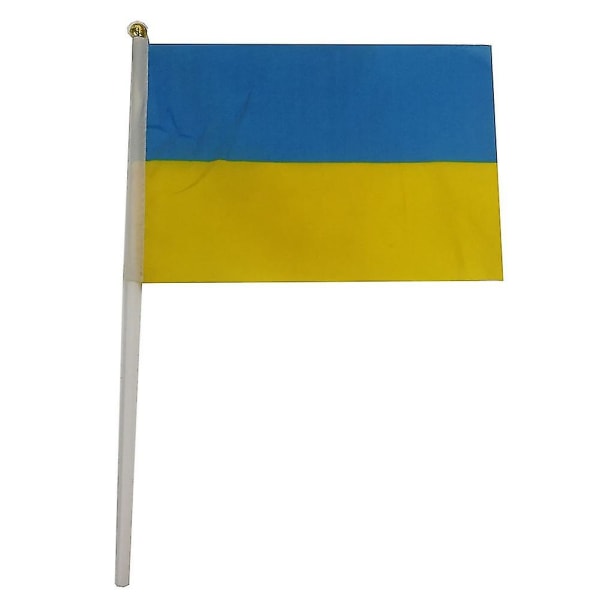 Ny 100 st Ukraina Stick Flagga, 14x21cm handhållen miniflagga med vit stång