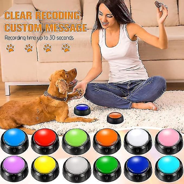 Nya Pet Toy Röstkommandoknappar och uppspelningstalande knappar som är kompatibla med Cats Dog Light Blue