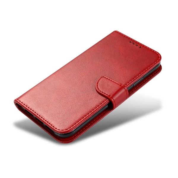 Kotelo iPhone 15 Pro Max -puhelimelle, punainen vasikannahka, vintage-lompakko korttipidikkeellä ja läpällä