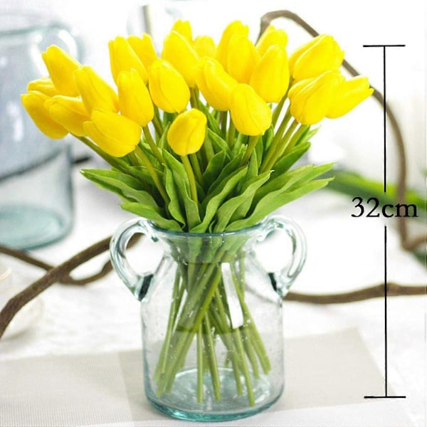 30 stk. Kunstige tulipaner Blomster Ekte berørings tulipaner Falsk Holland Pu Bukett Latex Blomst Hvit (gul)