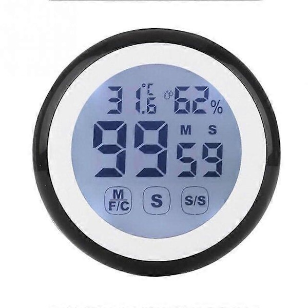 LCD Digital Touch Screen Køkken Timer Optællings Alarm Ur Temperatur Og Fugtighedsmåler Me Black