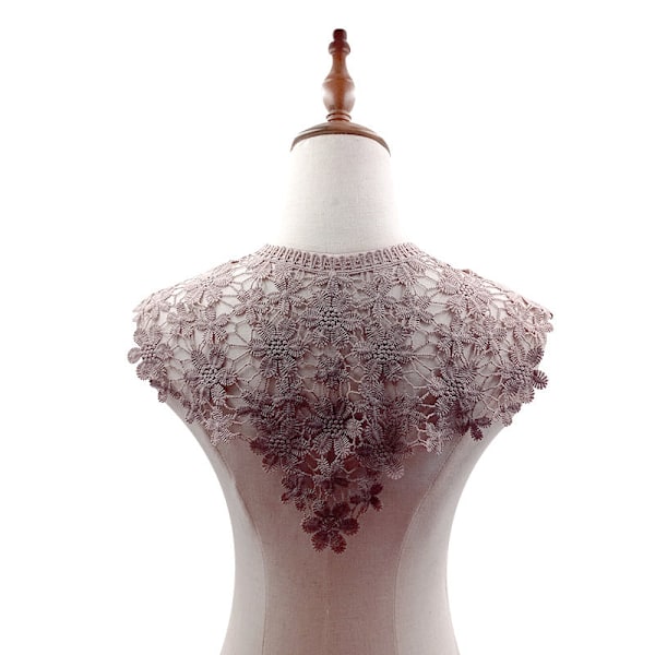 Dame falsk krage Avtakbar halv sjal Vest Melkesilke Broderi Mocha Mocha