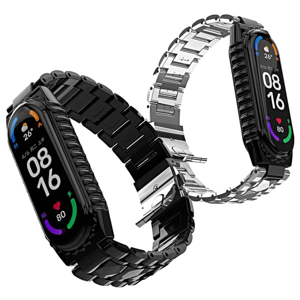 Sort Sort Rustfrit Stål Urrem kompatibel med Xiaomi Mi Band 6 / 5