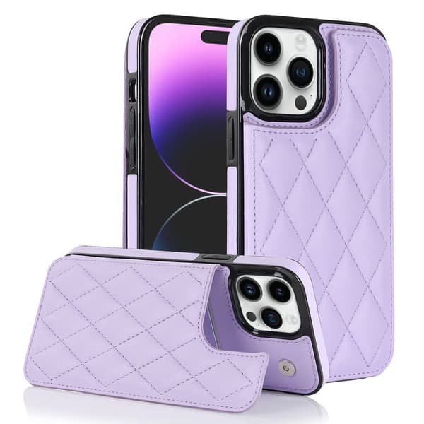 Fodral för iPhone 13MINI Lila Dubbelspänne plånbok i läder med kortfack