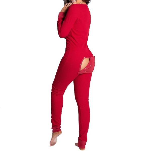 Ny Pyjamas Kvinnor Jumpsuit Dam Sovkläder Kostym Rygg Rumpa Rumpa Öppen Ass Loungewear Red S