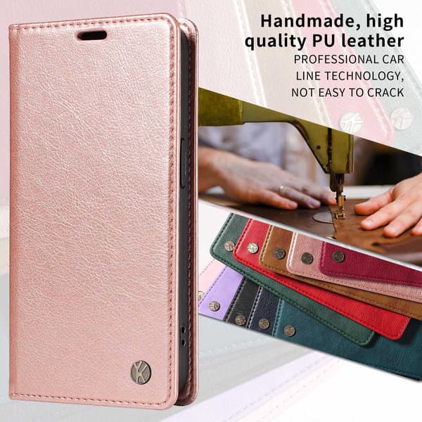 Etui til iPhone 13 Pro Max Rose Gold Pebbled Magnetisk Lommebok med Kortholder Flip
