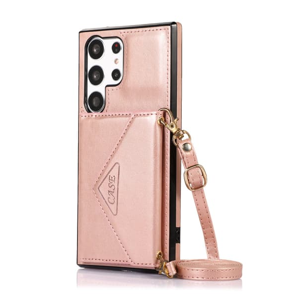 Etui til iPhone 15 Rosaguld Wallet med kortholder i læder
