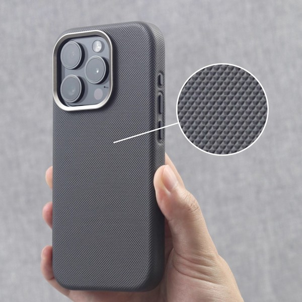 Kotelo iPhone 14 Prolle, titaaninharmaa timanttikuvioinen nahkainen magneettilinssi