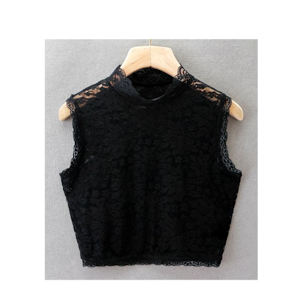 Dam Fejk Krage Genomskinlig Stretch Slim-Fit Spets Hal Black s