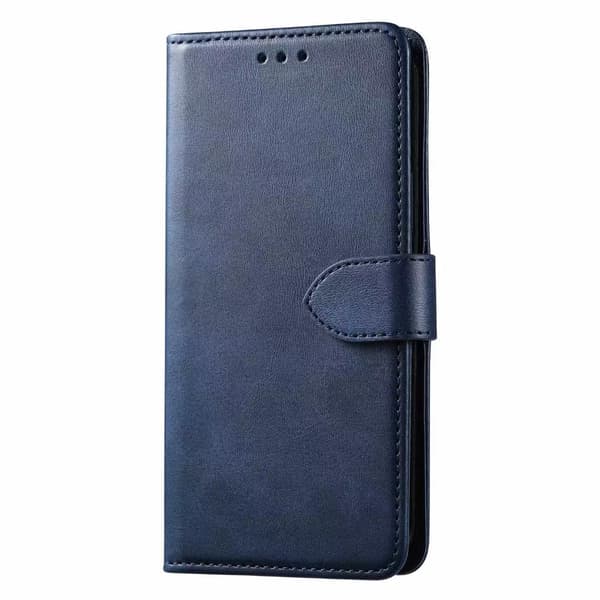 Etui til iPhone 13 mini blå kalveskind flip wallet med kortholder, imiteret læder