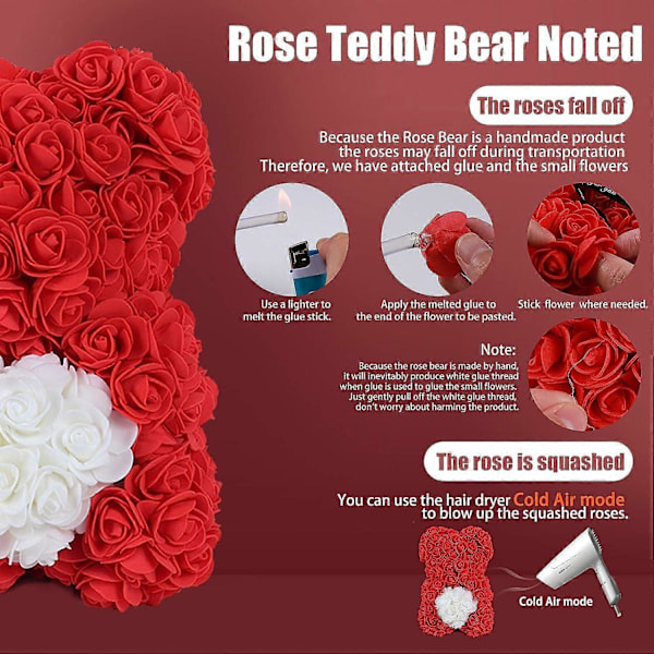 Rosbjörn med låda - Konstgjorda blommor Ros Teddybjörn - Rosbjörnen Red